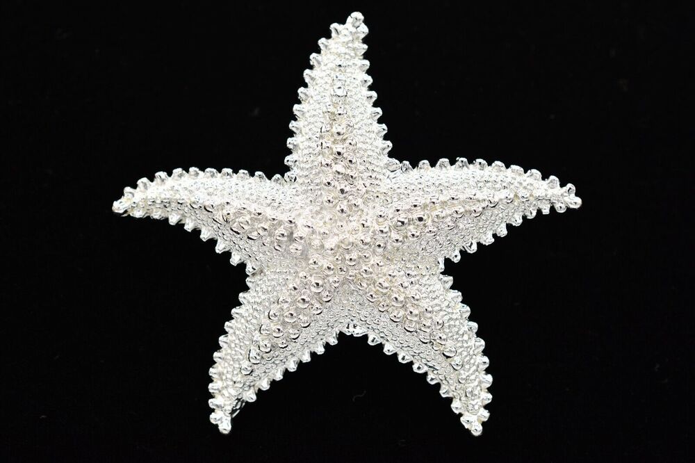 Vintage Starfish Pin Brooch Textured Brushed Silver Chunky Chunky 1980s BinAH